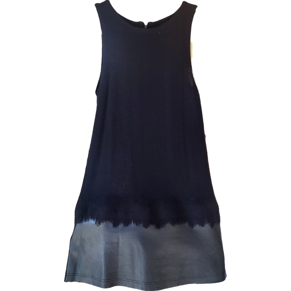 Alice+Olivia Black A-line Tank Leather Trim Sweater Sleeveless Minidress S